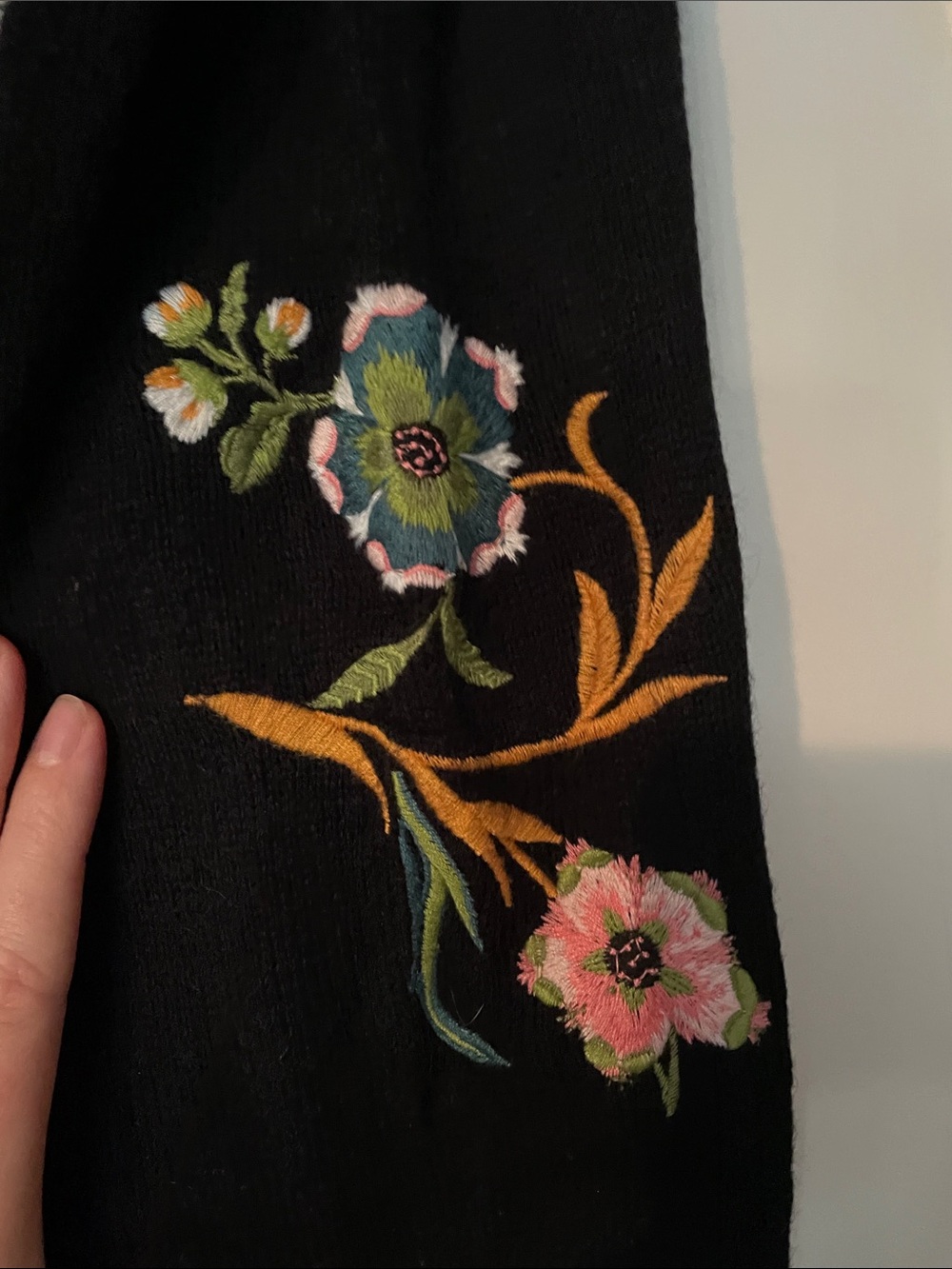 LOFT Black Sweater with Pink Floral Embroidery - Picture 4 of 6